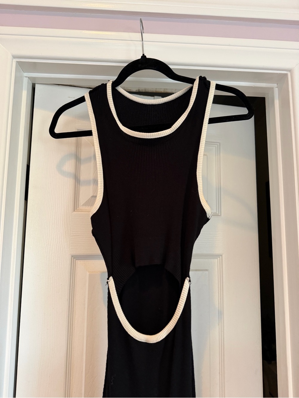 Black Cutout Dress with White Trim